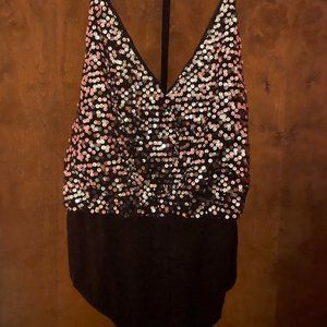 Plus Sequin Bodice Backless Halter Bodysuit